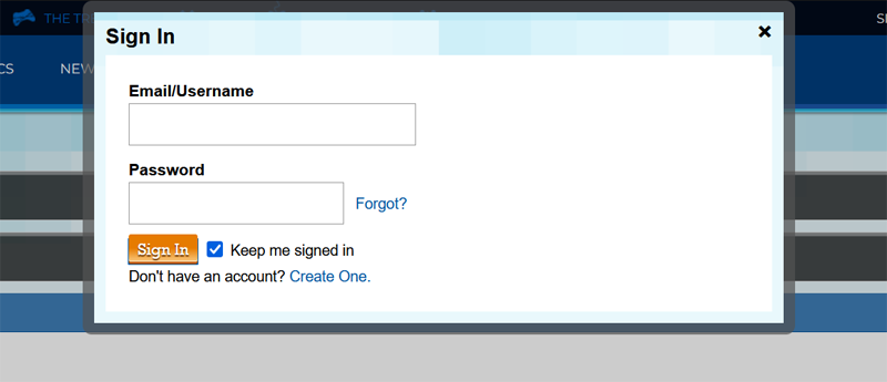 a screenshot of the login page on the PA Forums
