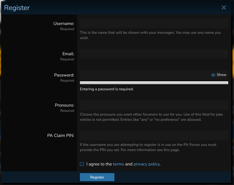 a screenshot showing the registration form of the Coin Return forum.